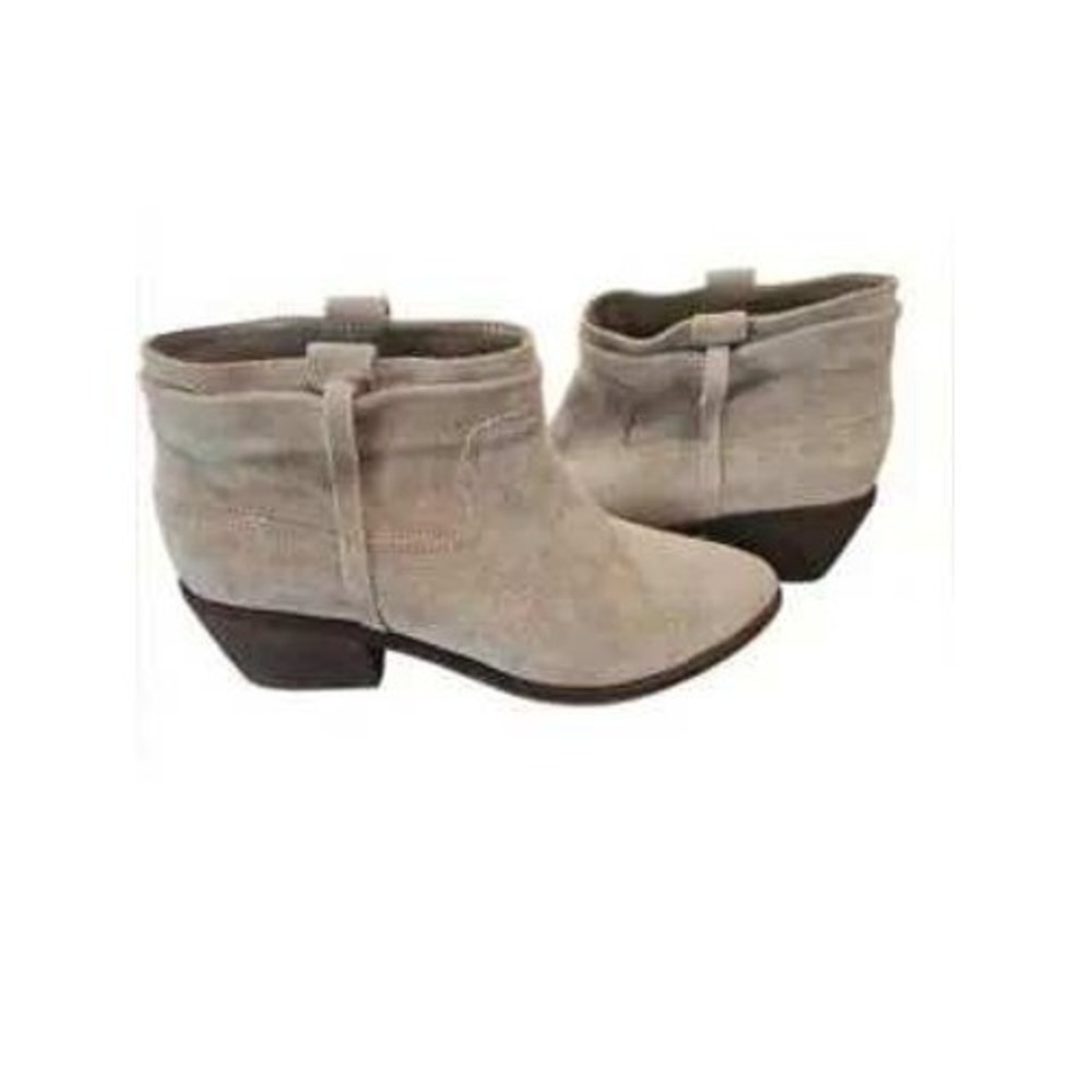 Joie Tan Suede Western Ankle Boots Pointed Toe Stacked Cuban Heel Women 36.5